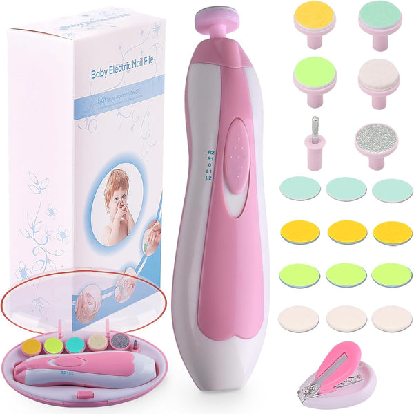 Electric Baby Nail Trimmer File Clippers, 20 in 1 Safe Grinder Kit for Newborn Infant Toddler Kids Adults, LED Light