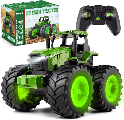 BAYSING Remote Control Tractor Toys for Kids 3-5, Light Up Monster Trucks Toy