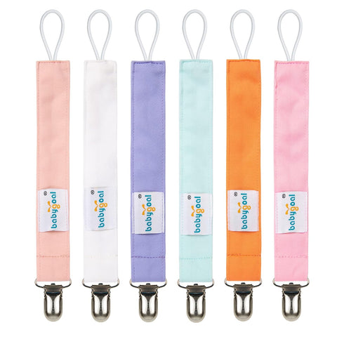 Babygoal Girl Pacifier Clips, 6 Pack Solid Color Holder Clips for Most Pacifier Styles, Baby Gift 6MP23