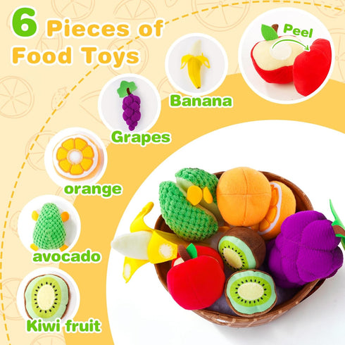 PHEZAPA 1-3, Set 6-12 1 Play Food for Toddler Plush Pretend Food with Sorting Fruit Basket, Baby Sensory Toys Months