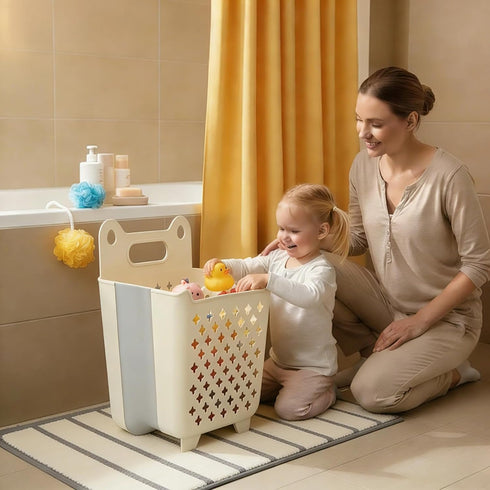 MAOUDA Bath Toy Bin, Stand Up Bath Toy Storage, Foldable Bath Toy Holder for Bathtub, Quick Drain Drying Shower Toy