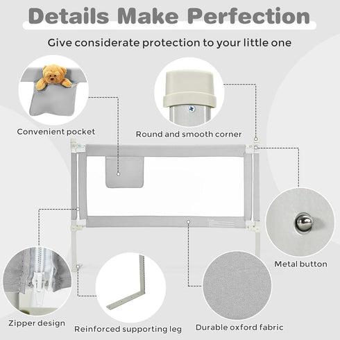 57-in (57 INCH, HONEY JOY Bed Rail for Toddlers, Extra Long, Portable Safety Bed Guardrail w/Side Pocket, Baby Bed Rail