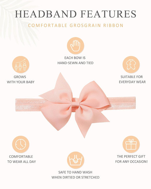 jollybows 40pcs Baby Girls Hair Bows Headbands - Grosgrain Ribbon Hair Band Accessories for Infants Newborn Toddler