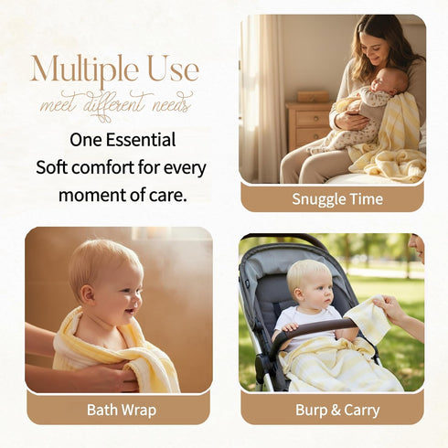 Set 100% 5-Piece Set (2 3 6 Muslin Baby Bath Towel - Organic Cotton Large Towels & Washcloths), Layer Super Soft