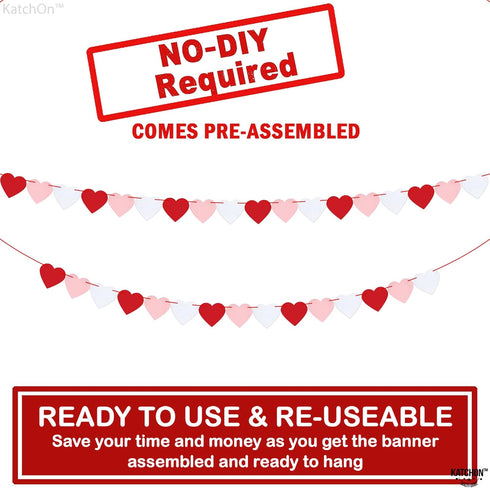 KatchOn Red Felt Heart Garland, 8.2 Feet, No DIY, Heart Decorations for Anniversary and Engagement Parties