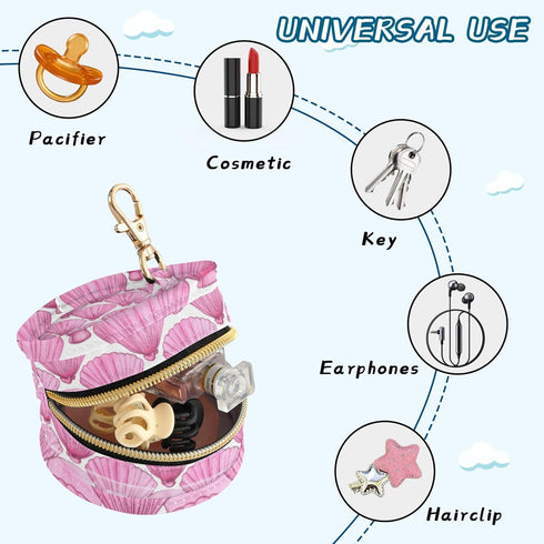 PYBUG Scallop Round Pacifier Storage Case, Polyester & TPU Lined with Hook Buckle, Pacifier Container Box for Baby
