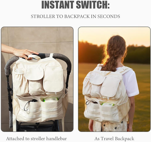 2-in-1 Backpack,Insulated Stroller Organizer Baby Diaper Bag Bottle Holder,Wipes and Phone Pocket,Shoulder Strap