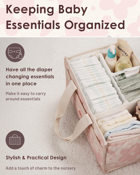 Tiny Marvels Diaper Caddy Organizer for New Parents, Water-Resistant Baby Diaper Caddy, Newborn Essentials Registry