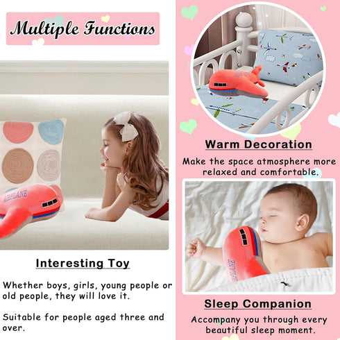 15.7" zhidiloveyou Airplane Plush Red Stuffed Plane Toy Aircraft Hug Pillow Gifts for Kids