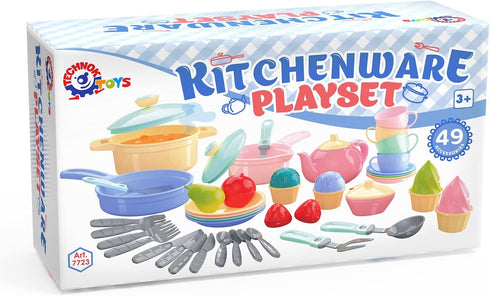 TECHNOK Kids Play Kitchen Accessories, 49 Pcs Cookware Set, Large Toy Pots and Pans for Pretend Cooking