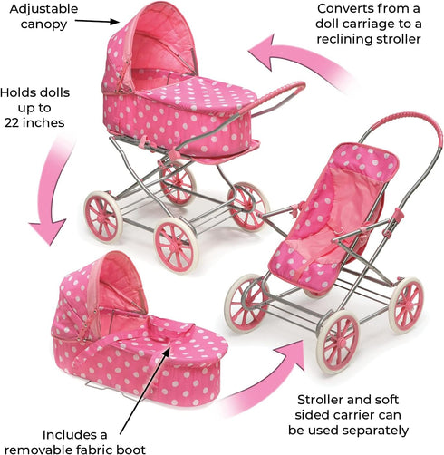 Badger Basket Just Like Mommy 3-in-1 Toy Doll Pram Stroller and Carrier for 18-22 inch Dolls