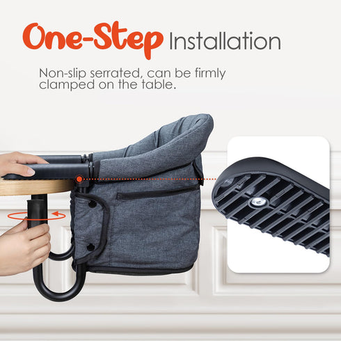 6-36 Hook-On Chairs - Portable & Foldable for Babies Months, Family & Travel Use with Carry Bag (Grey)