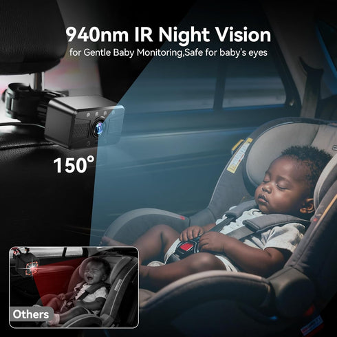Mtawosh 1080P Baby Car Camera HD - Car Baby Monitor with Night Vision, Adjustable View Angle, Easy Installation