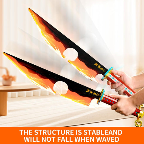 Cosplay Anime Swords Building Set - Double Blade Tengen Uzui Katana Block with Stand Model Kits for Ages 6+