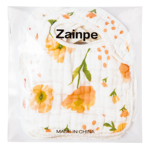 Zainpe 6Pcs Snap Muslin Cotton Bibs for Baby, Adjustable Burp Cloths with 6 Absorbent Layers for Feeding and Teething
