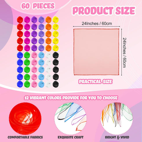 60 24 24 Inches Zhanmai Pieces Juggling Scarf Square Silky Dance Scarves Props Tricks Performance Props Accessories