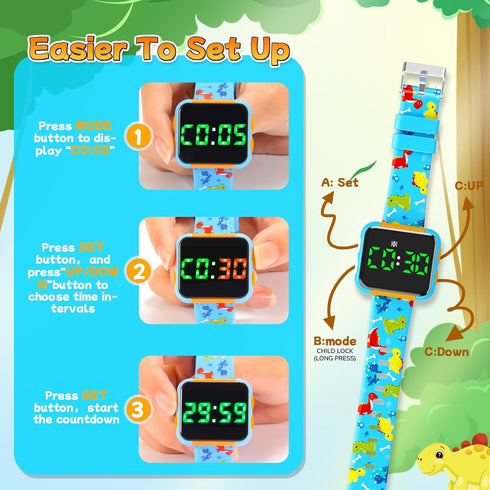 Etuwoe Potty Training Watch & Chart for Kids: Water Resistant Potty Watches Dinosaur Potty Training Chart for Toddler