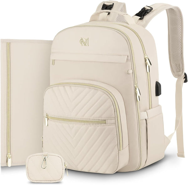 MOMUVO Diaper Bag Backpack, Quilted Baby Bag with Changing Pad and Stroller