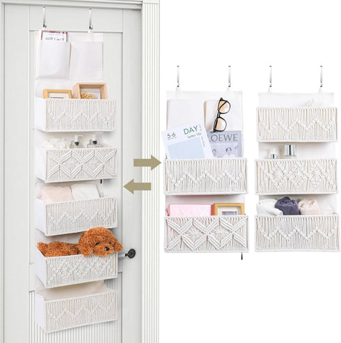 ANTIS'S HOME Over the Door Organizer Macrame Boho Nursery Storage with 5