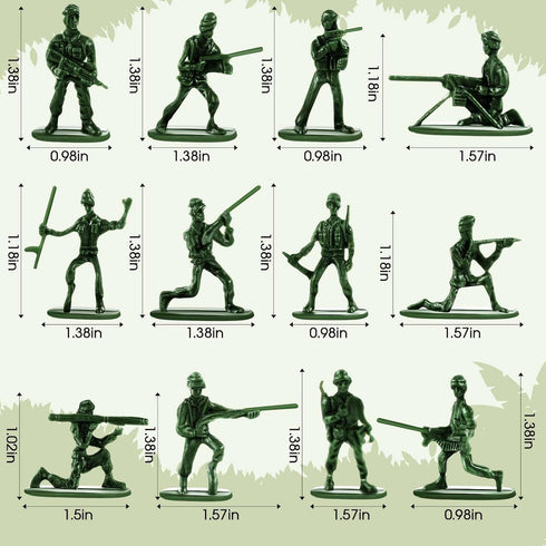 100 Pcs Army Men Toy Soldiers Set Green Army Men 1-1.5 Inches Plastic Mini People Figurines Soldiers Assorted Poses Action Figures for Boys Girls Play Set Gift Model Trains Miniature Scenes