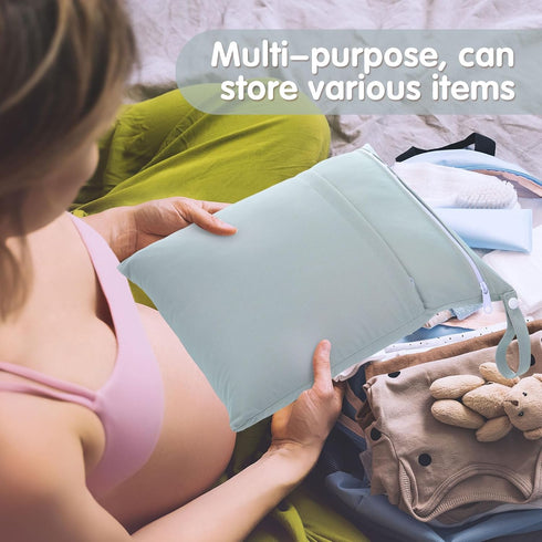 4 Pack 12x14 SATINIOR Wet Dry Bags for Baby Cloth Diapers Washable Travel Swimsuit Wet Bags Reusable with Two Zippered