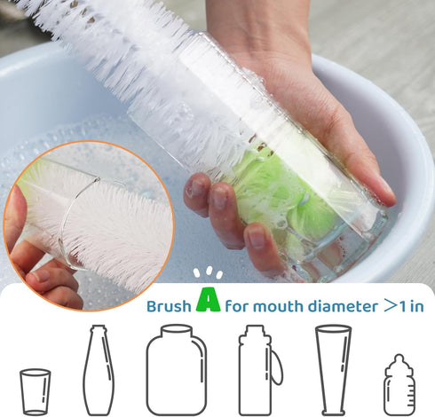 18" 2.5 LiKee Super-Long Bottle Cleaning Brush, Extra-Large Wide Cleaner, Flexible Long Handle Brush for Water Bottle