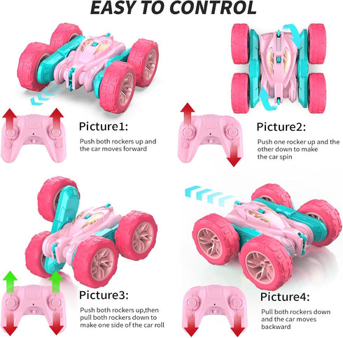 Girls2.4 360 4 5 6 7 8 9 10 Pink Remote Control Car for Ghz Double Sided RC Cars Rotating Remote Control Crawler