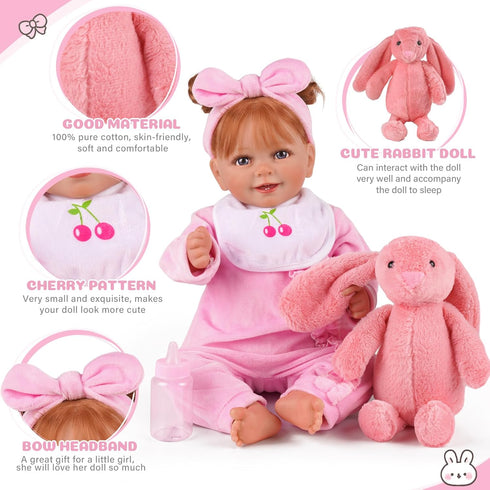 JIZHI 8 Pcs Baby Doll Clothes Set with Bassinet for 17-22 Inch Dolls, Pink Accessories for Newborn Baby Doll Girl