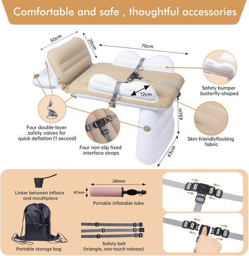 Inflatable Toddler Travel Bed for Kids, Portable Bassinet with Hand Pump, Safety Belt, Carry Bag, Foldable Infant Crib