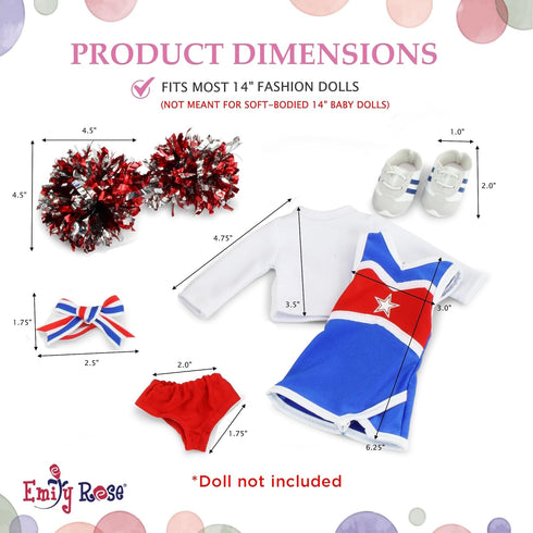 Emily Rose 14 Inch Fashion Doll Clothes 6-PC Cheerleader Gift Set, Includes Gym Shoes and Pom-Poms (Doll NOT Included)