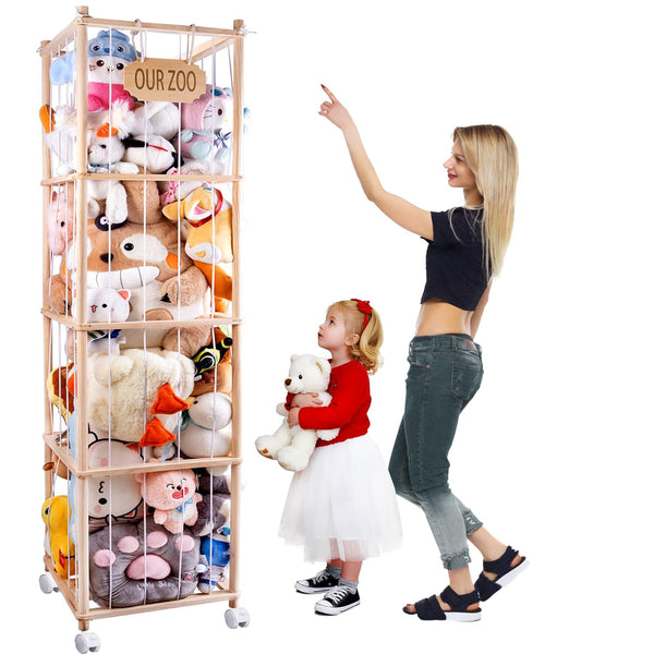 GRETJOB Extra Large Stuffed Animal Storage Organizer with Wheels & Mesh Pockets -