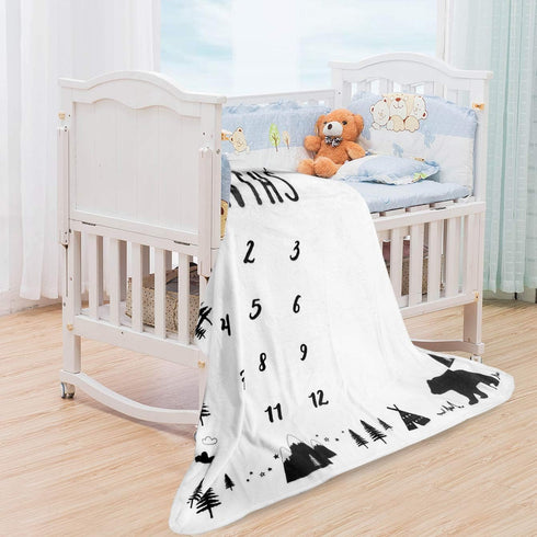Baby Monthly Milestone Blanket Boy, Bear Newborn Month Blanket, Unisex Neutral Photography Prop