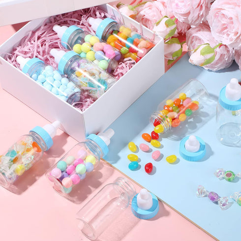 48 4.5 Inch Pcs Baby Bottle Shower Favor Mini Plastic Candy Bottle Baby Shower Fillable Feeding Candy Box for Party Boy