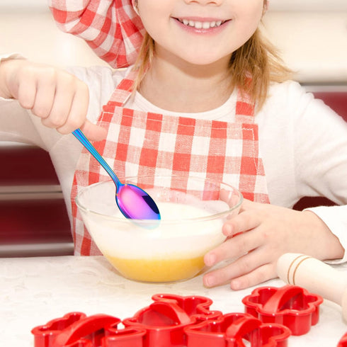 LIANYU 9-Piece Rainbow Toddler Spoons Set - Stainless Steel Self Feeding Silverware for Kids 2-10 Years