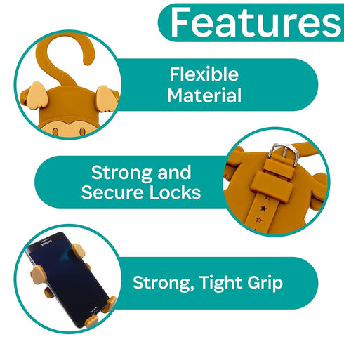 Grippy Smartphone Holder by Buggygear, Perfect Mount for Cellphone, Straps to Stroller or Grocery Cart, Entertain Your