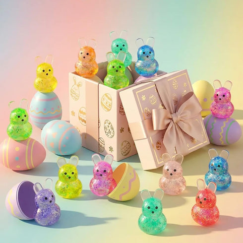 AUZXMCN 24PCS Easter Squishy,Easter Basket Stuffers Bunny Stress Balls for Kids,Easter Toys Stress Relief Fidget