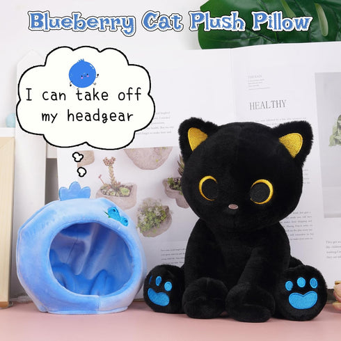 Plush,8inch Black Cat Blueberry Cat Stuffed Animals for Kids Cartoon Cats Plush, Cute Kitten Stuffy Gift for Kids Girl