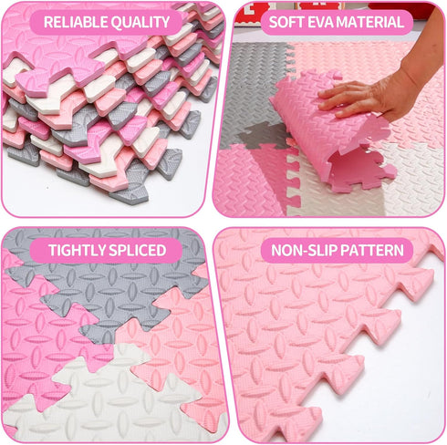 16Pcs 4 0.4 Coolcandy Baby Foam Play Mat with Edge Strips, Colors Interlocking Floor Tiles, Thickened Non-Slip Puzzle