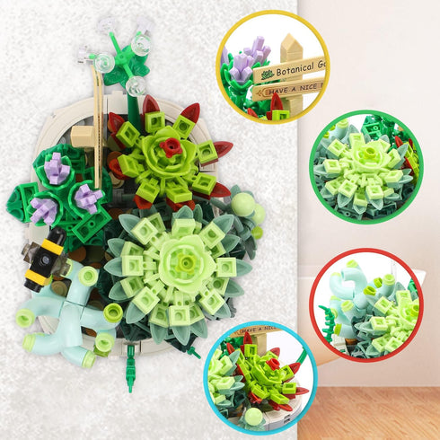 MEIEST Set,Creative Mini Building Blocks Succulent Plant Bonsai Model DIY Simulation Particle Flower Botanical