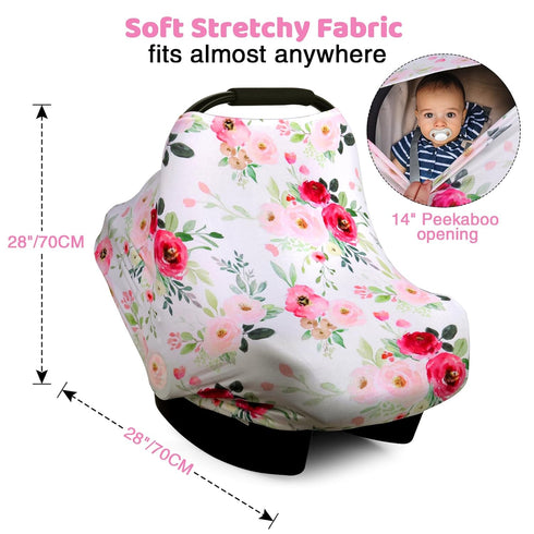 Rquite All-in-1 Baby Car Seat Cover, Stretchy Soft Infant Car Seat Canopy, Multi-use Baby Carrier Cover, Stroller Sun
