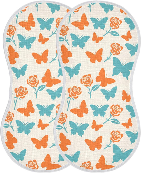 decor gift 4 Pack 22x11in Cotton Burp Cloths Large Soft Touch Trendy Blue Orange Rose Flower Butterfly Burp rag