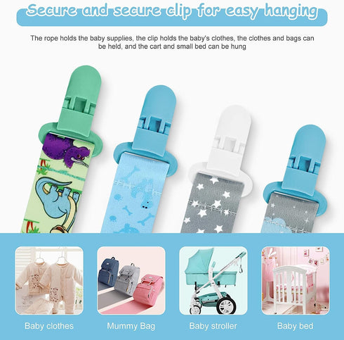 Dooyilets 4 Dummy Dummy 4 Pcs Baby Strap Clip, Pacifier Clip Holder Straps with Silicone Adapter, Soother Chains Clips