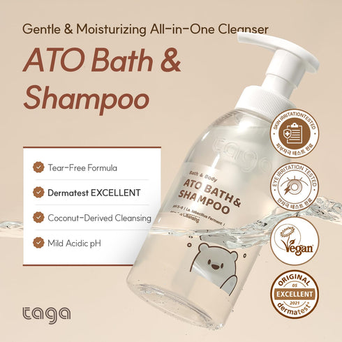 300 ml TAGA ATO Baby Bath & Shampoo Mild Tear-Free Cleanser for Newborn & Sensitive Baby Skin - Ceramide & Vitamin Rich
