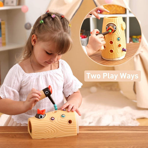 TOP BRIGHT Montessori Toys for 2 Year Olds, Fine Motor Skills Toddler Toys Age 2-4, Woodpecker Worm Feeding Game