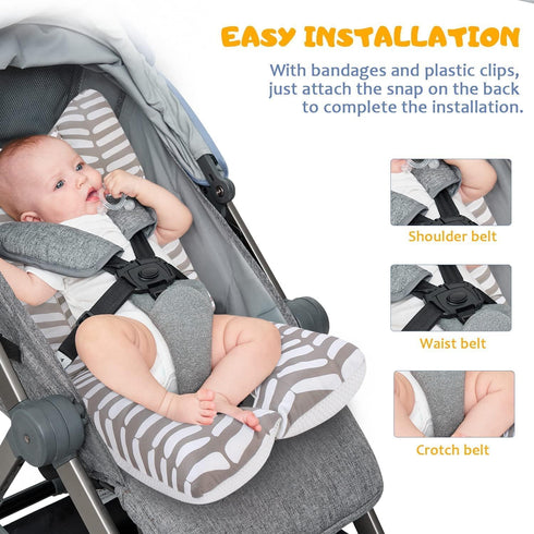 Baby Stroller Seat Liner, Toddler Cushion Pad, Soft 3D Air Mesh Cooling Seat Liners for Infant, Gray White Geometry