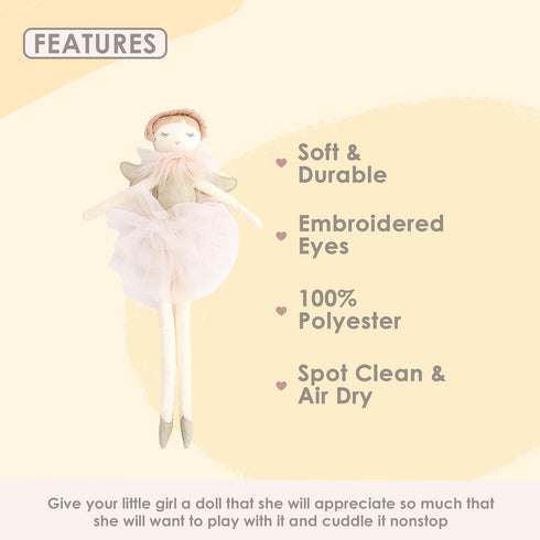 MON AMI Angel Stuffed Doll - 15", Soft Elegant Plush Doll for Little Girls, Great Gift for Kids, Room Decor