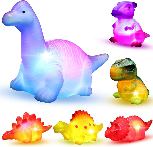 6 Packs Light-Up Floating Dinosaur Bath Toys Set for Baby Toddler, Great Water Bathtub Shower Pool Toy