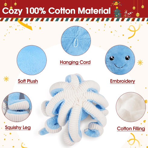 7/16/24/32 Inches, 5 DENTRUN Octopus Stuffed Animals, Giant Octopus Plush Doll Play Toys for Kids Girls Boys Adults