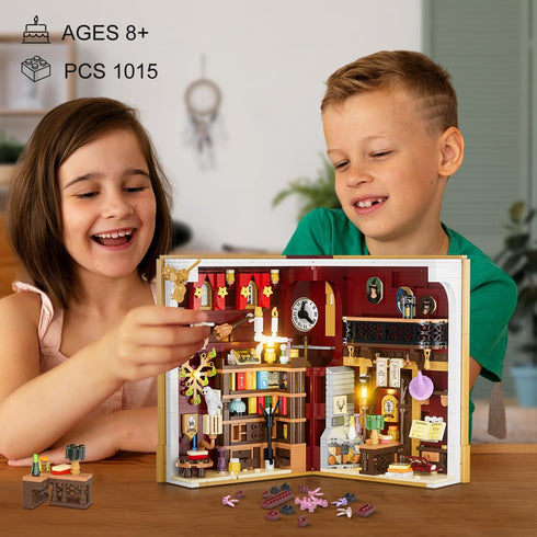 Set 3.6mm 1015 8+ INSOON Magic Booknook Building with LED Light, Mini DIY Bookend Building Kit for Bookshelf & Home