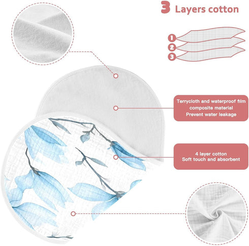 YETTASBIN Blue Magnolia Flowers Muslin Baby Burp Cloth, Super Soft Absorbent Cotton Burp Rag Baby Bibs Feeding Cloth